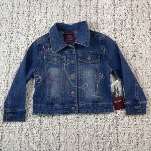 Y2K Nevada Line Denim Jacket Kids 7 Medium Blue Wash Chest Flap Pockets NEW
